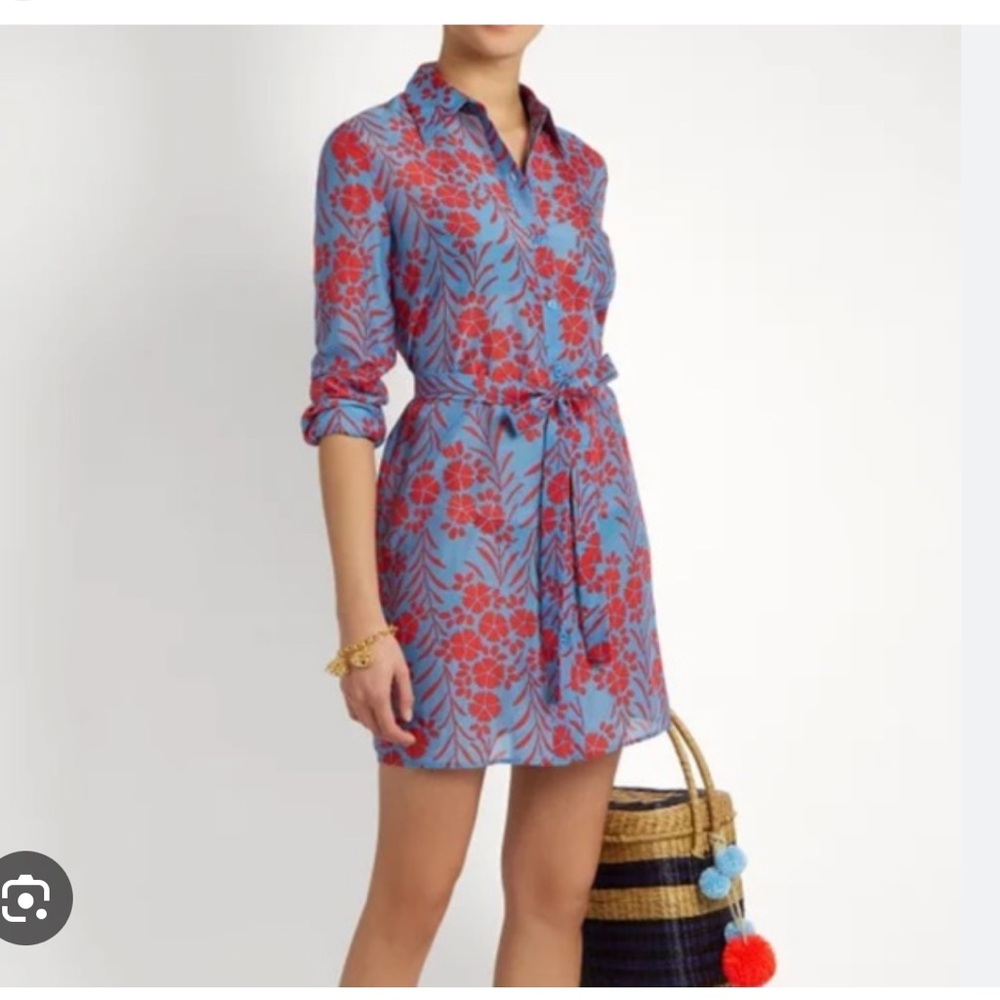DIANE VON FURSTENBERG Mykonos Blue & Red Floral Maxi Wrap Dress Large